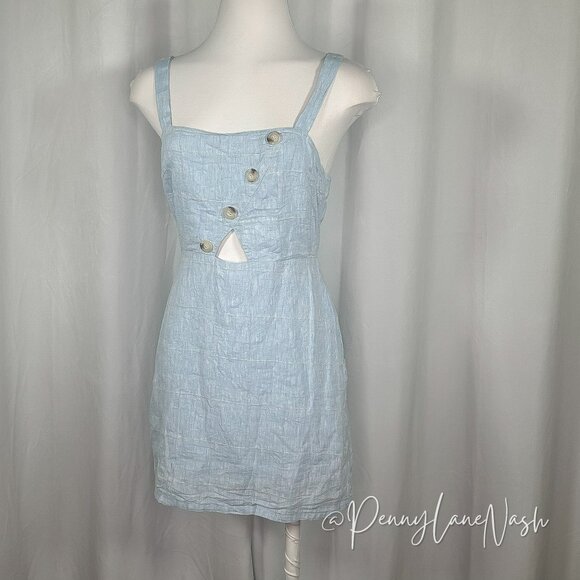 Le Lis Dresses & Skirts - Le Lis Collection Cut Out Buttoned Linen Blend Mini Dress Blue